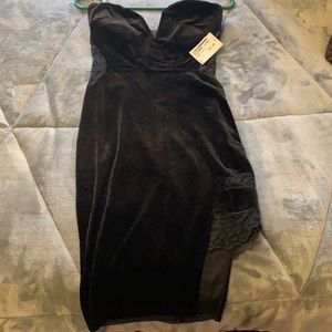Black strapless velvet dress